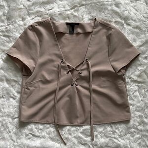 Forever 21 Brown Crop Tie Front Blouse